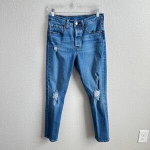 Levi's 501 S Jeans Women's 27 Skinny Leg High Rise Distressed Medium Wash